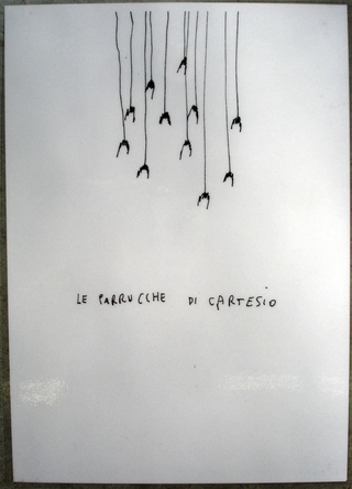 Collezione 1995 - 1999, Gabriele Picco
Le parrucche di Cartesio, 1998
biro nera su carta, plastificata
21 × 30 cm