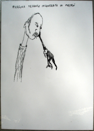 Collezione 1995 - 1999, Gabriele Picco
Persona pesante incontrata in metrò, 1998
biro nera su carta, plastificata
21 × 30 cm