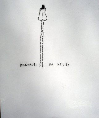 Collezione 1995 - 1999, Gabriele Picco
Brancusi mi scusi, 1998
biro nera su carta, plastificata
21 × 30 cm