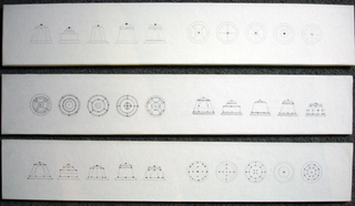 Collezione 1995 - 1999, Giovanna Di Costa
Committenze ideali. Progetto per un suicidio, 1995/96
Disegno su carta, brillantini, montato su cartone, tre elementi
50 × 9 cm cad.