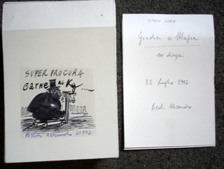 Collezione 1985 - 1992, Alessandro Pessoli 
Maelstorm: Giudici e Mafia, 1992
inchiostro su carta, su cartoncino
100 disegni, 13 × 12 cm cad.