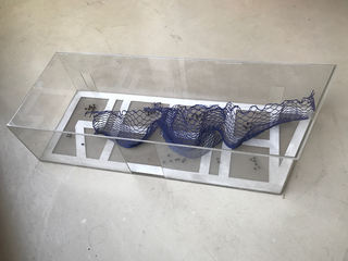 Collezione 1993 - 1995, Antonella Ortelli, Carla Vendrami
Resa – Maquette, 1994
plexiglass, carta, rete blu
progetto dell’installazione a Viafarini, maggio 1994
60 x 22 x 14 cm