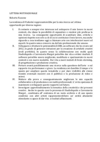 lettera motivazionale per la residenza in Viafarini